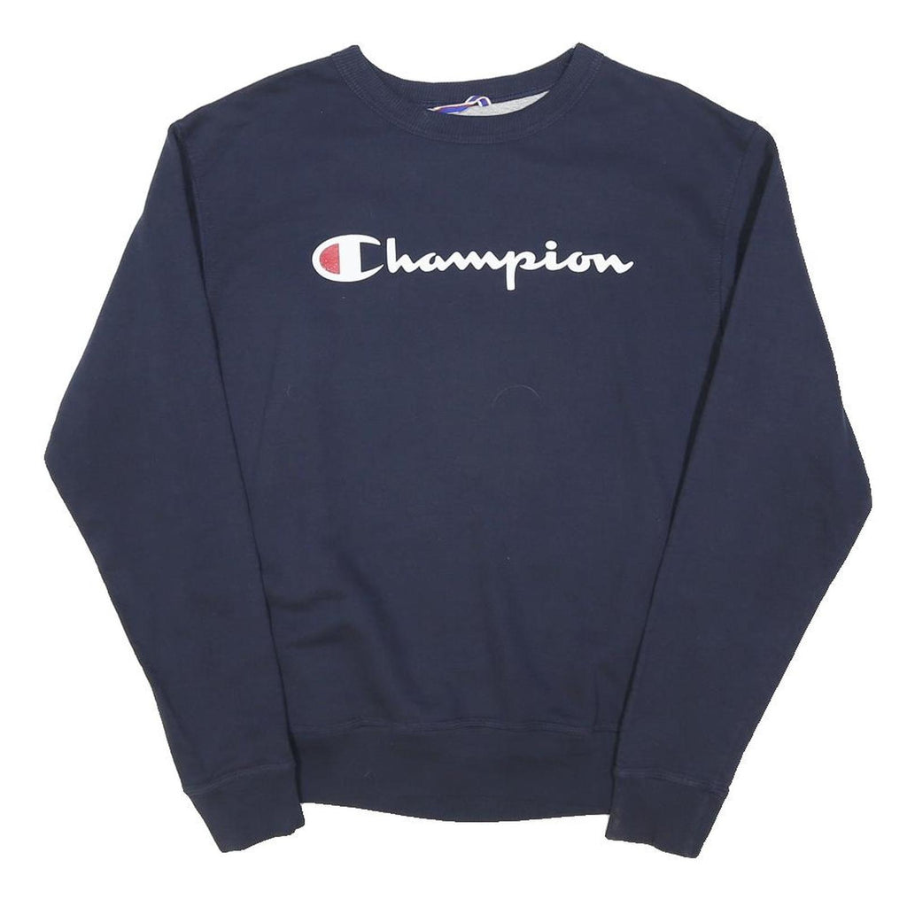 CHAMPION Mens Navy Blue Cotton Blend Crew Neck M Sweatshirt Logo Casual Pullover