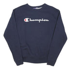 CHAMPION Mens Navy Blue Cotton Blend Crew Neck M Sweatshirt Logo Casual Pullover