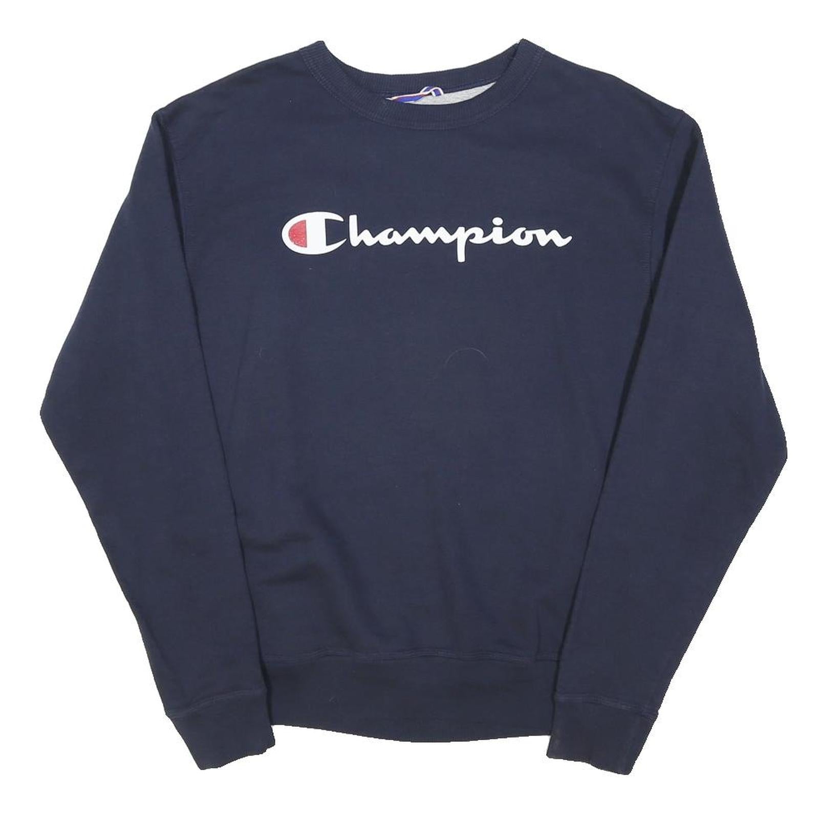 CHAMPION Mens Navy Blue Cotton Blend Crew Neck M Sweatshirt Logo Casual Pullover