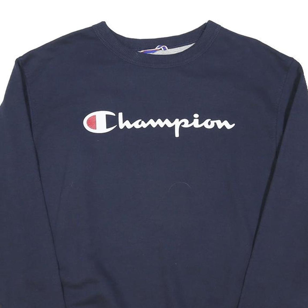 CHAMPION Mens Navy Blue Cotton Blend Crew Neck M Sweatshirt Logo Casual Pullover
