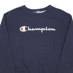 CHAMPION Mens Navy Blue Cotton Blend Crew Neck M Sweatshirt Logo Casual Pullover