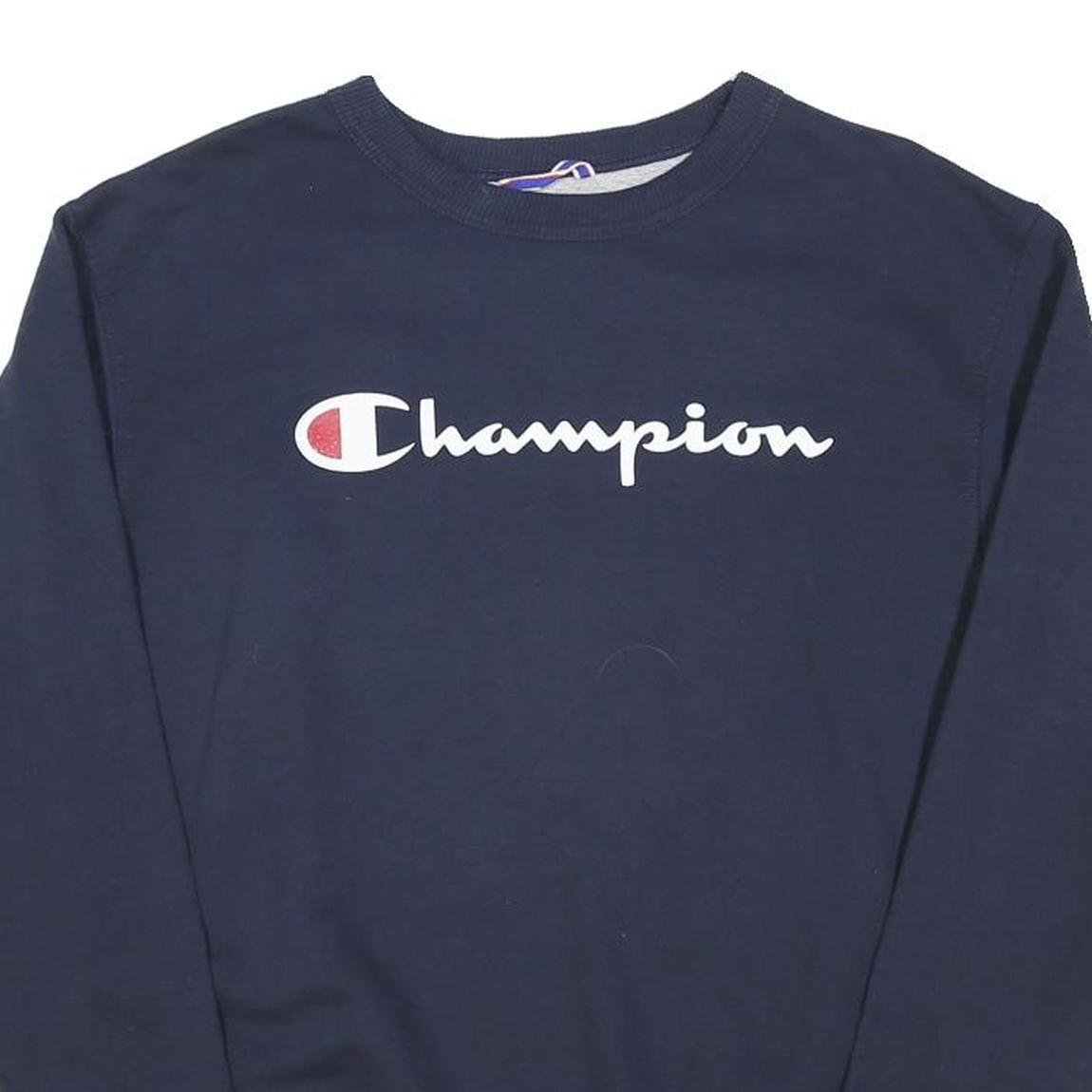 CHAMPION Mens Navy Blue Cotton Blend Crew Neck M Sweatshirt Logo Casual Pullover