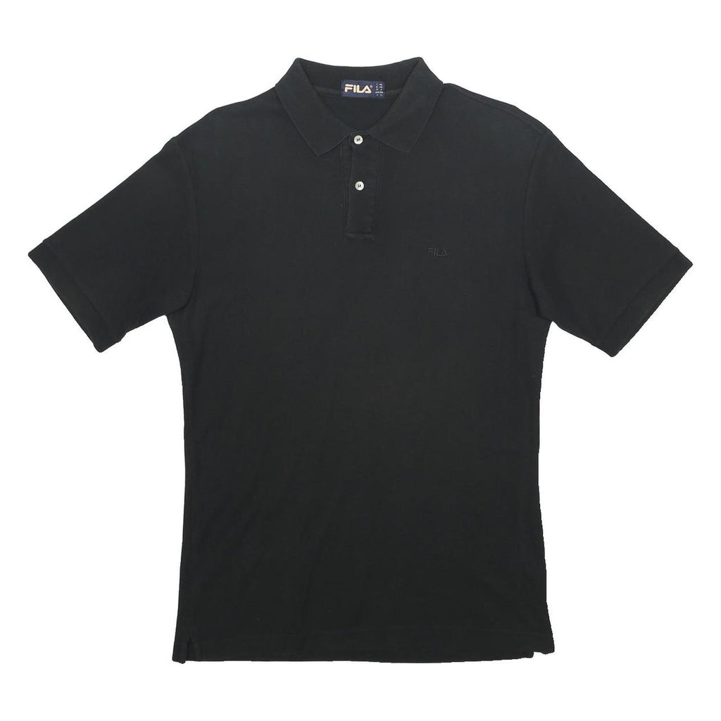 FILA Mens Black Cotton Blend Short Sleeve Plain Polo Shirt M Casual Wear