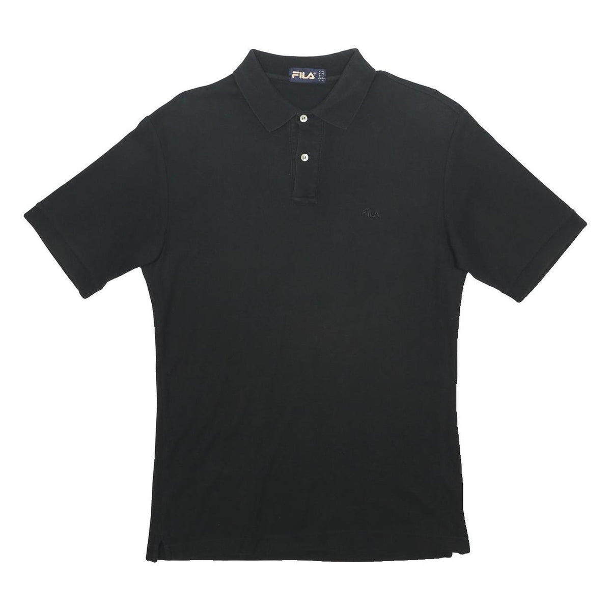 FILA Mens Black Cotton Blend Short Sleeve Plain Polo Shirt M Casual Wear