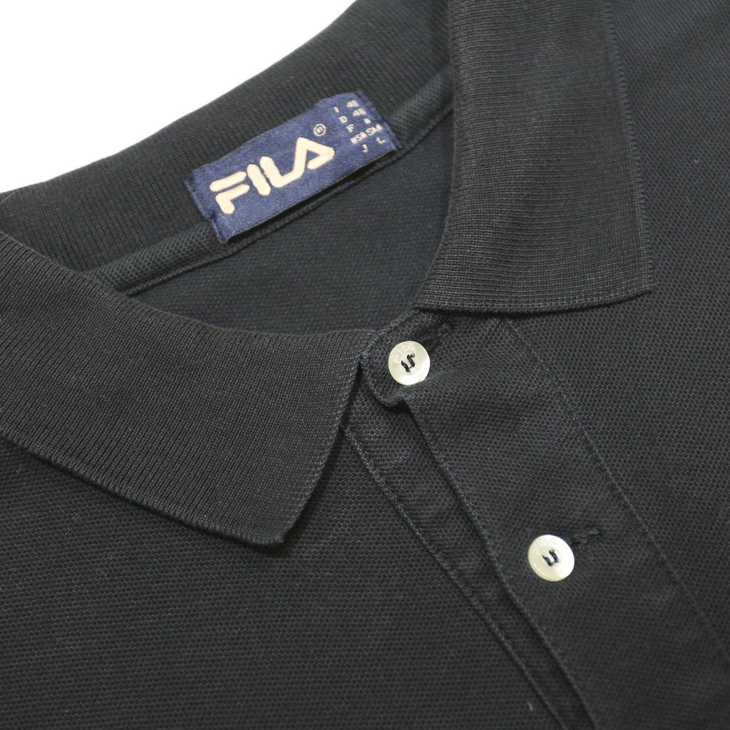 FILA Mens Black Cotton Blend Short Sleeve Plain Polo Shirt M Casual Wear