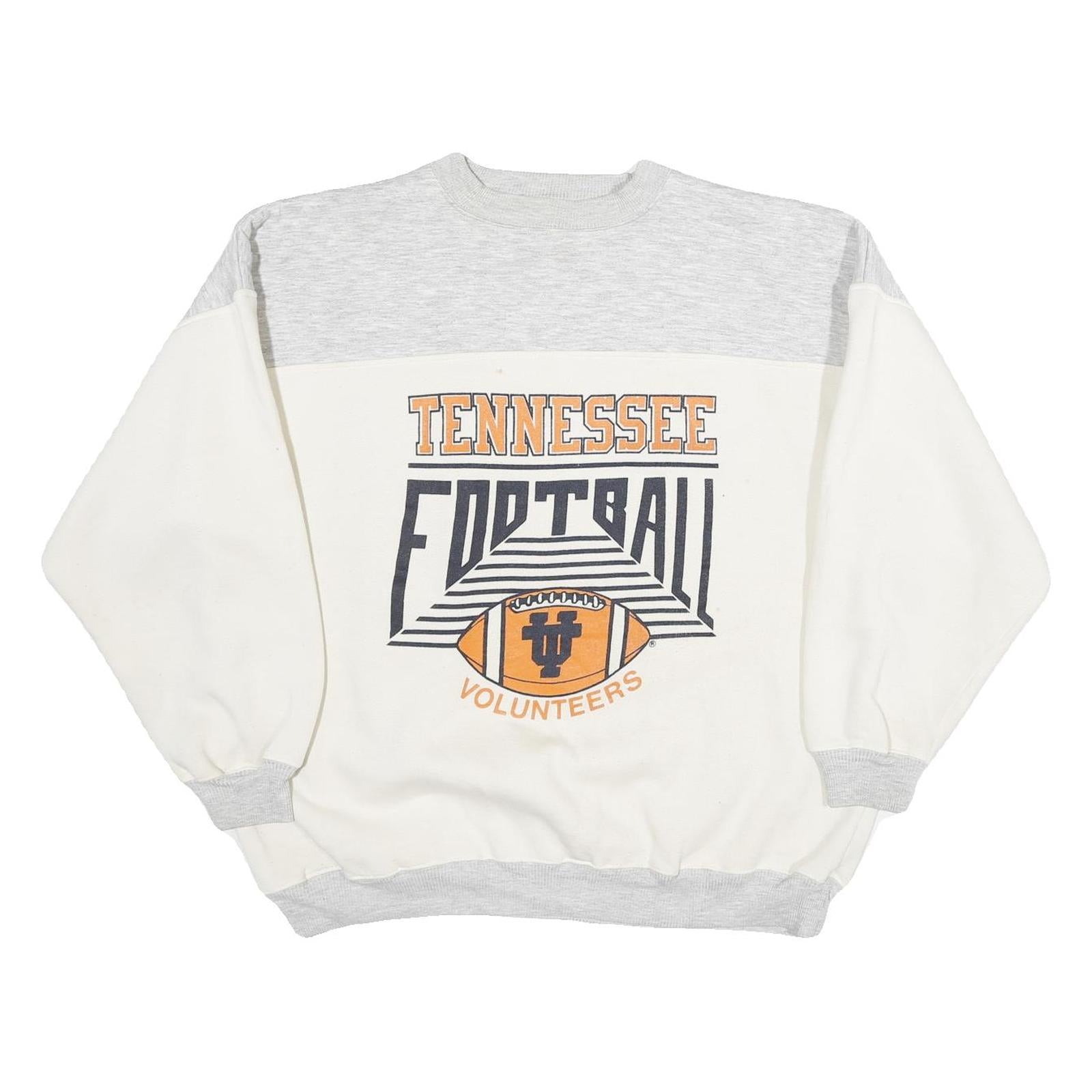 CASTAWAYS Mens White & Grey Tennessee Football Crew Neck L Sweatshirt Cotton