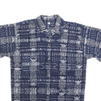 Womens Blue White Printed Cotton Blend Shirt Short Sleeve Collared S Casual