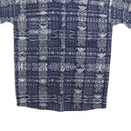 Womens Blue White Printed Cotton Blend Shirt Short Sleeve Collared S Casual