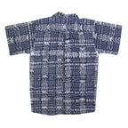 Womens Blue White Printed Cotton Blend Shirt Short Sleeve Collared S Casual