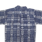 Womens Blue White Printed Cotton Blend Shirt Short Sleeve Collared S Casual