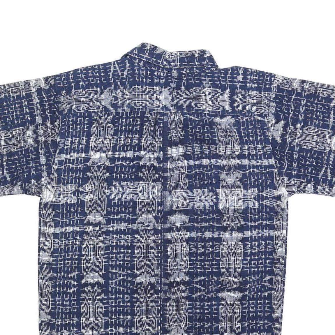 Womens Blue White Printed Cotton Blend Shirt Short Sleeve Collared S Casual