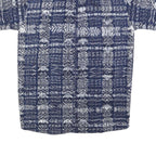 Womens Blue White Printed Cotton Blend Shirt Short Sleeve Collared S Casual