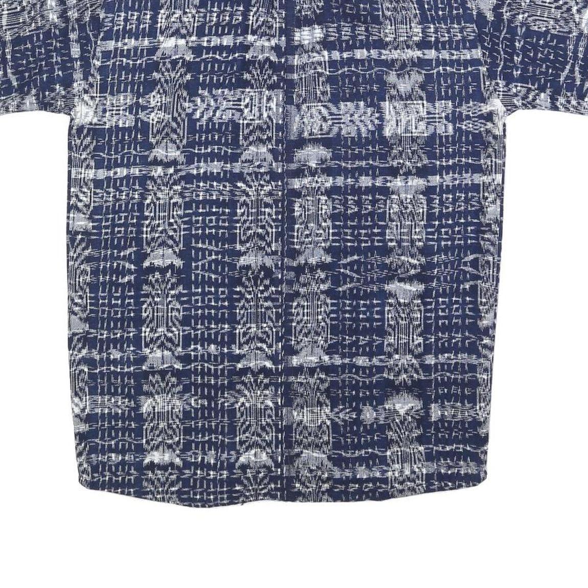 Womens Blue White Printed Cotton Blend Shirt Short Sleeve Collared S Casual