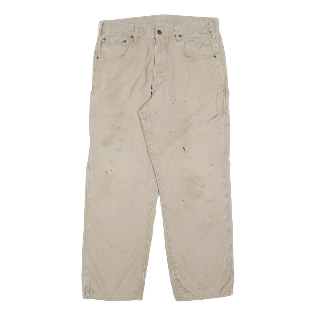 CARHARTT Mens Cotton Blend Beige Loose Straight Trousers W34 L30 Workwear Casual