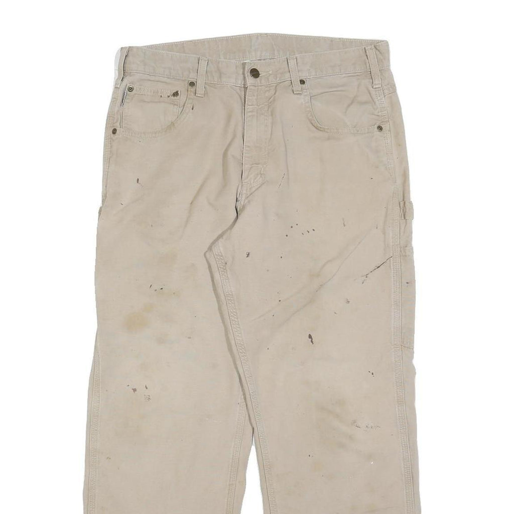 CARHARTT Mens Cotton Blend Beige Loose Straight Trousers W34 L30 Workwear Casual