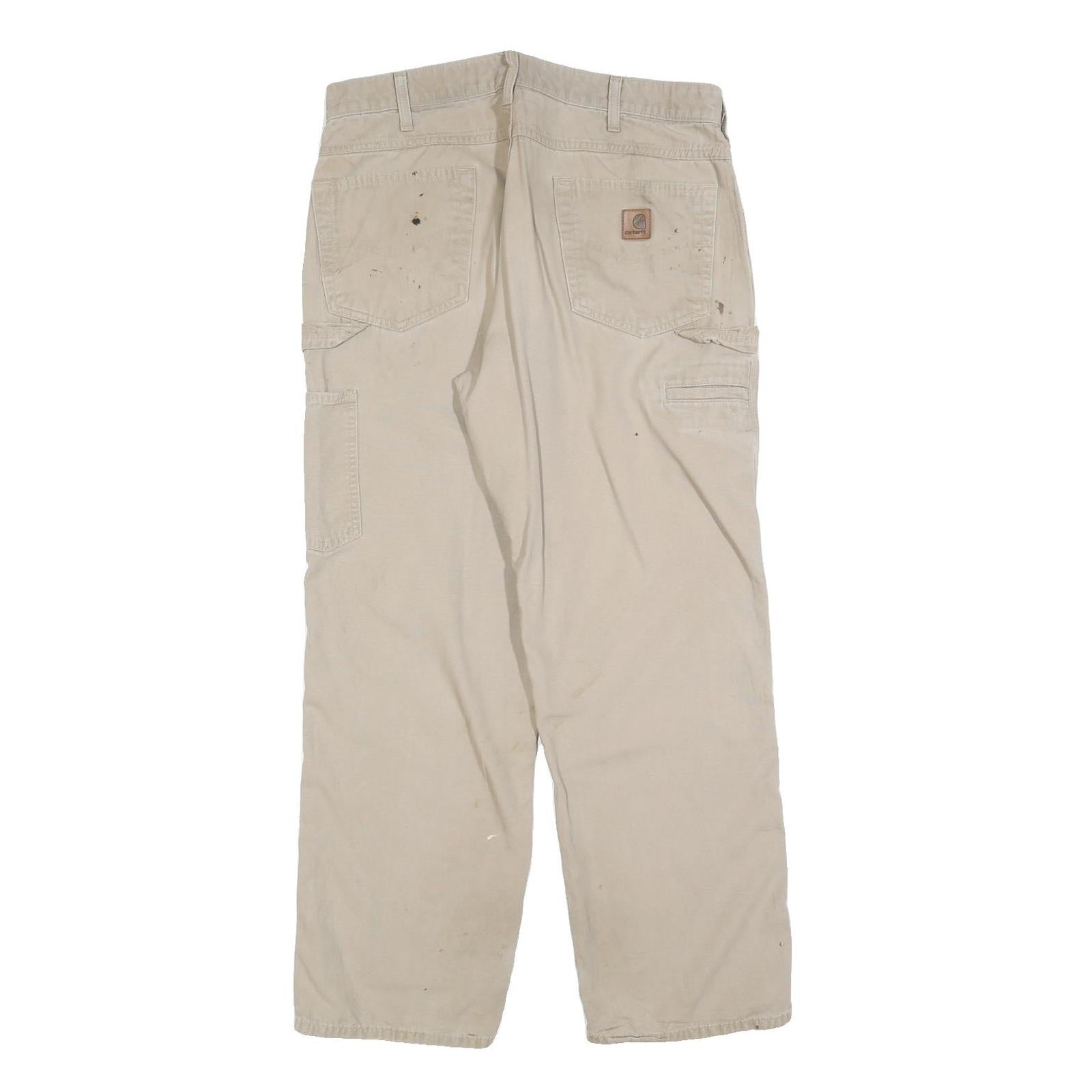 CARHARTT Mens Cotton Blend Beige Loose Straight Trousers W34 L30 Workwear Casual
