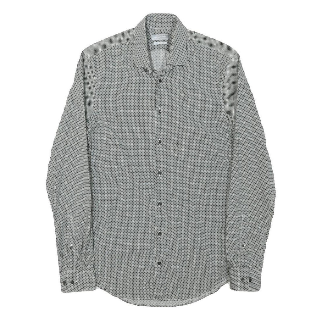 MICHAEL KORS Mens Grey & Black Cotton Blend Shirt XS Slim Fit Long Sleeve Button
