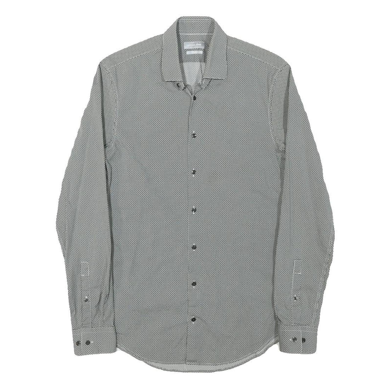 MICHAEL KORS Mens Grey & Black Cotton Blend Shirt XS Slim Fit Long Sleeve Button