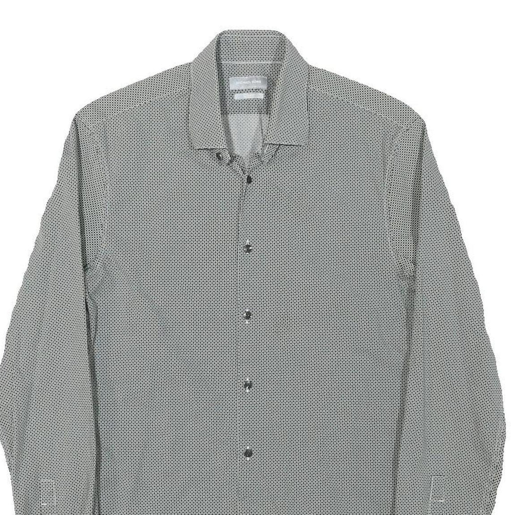 MICHAEL KORS Mens Grey & Black Cotton Blend Shirt XS Slim Fit Long Sleeve Button