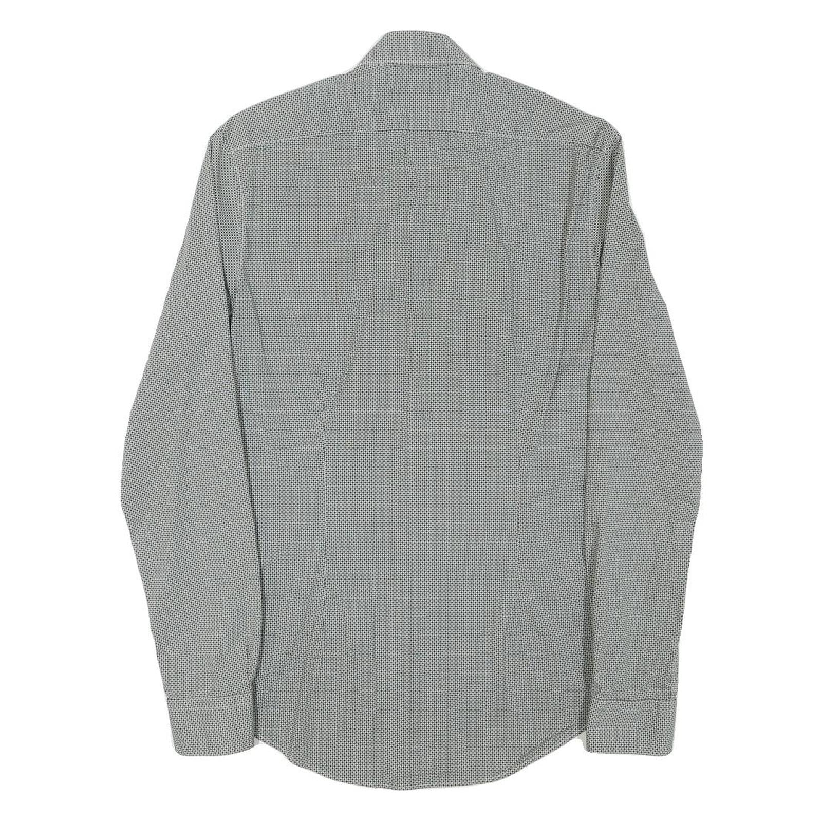 MICHAEL KORS Mens Grey & Black Cotton Blend Shirt XS Slim Fit Long Sleeve Button