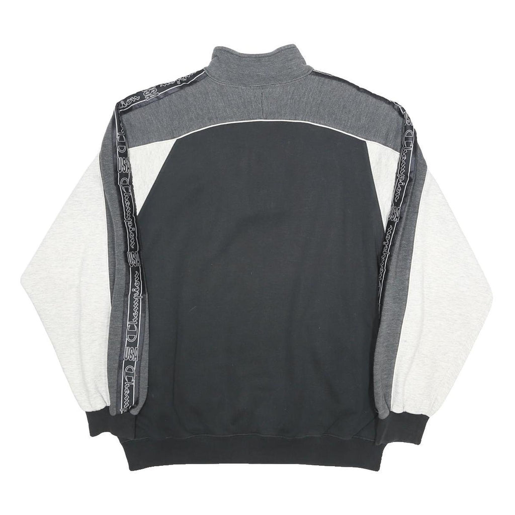 CHAMPION Mens Black & Grey Half Zip XL Sweatshirt Tape Logo Casual Pullover