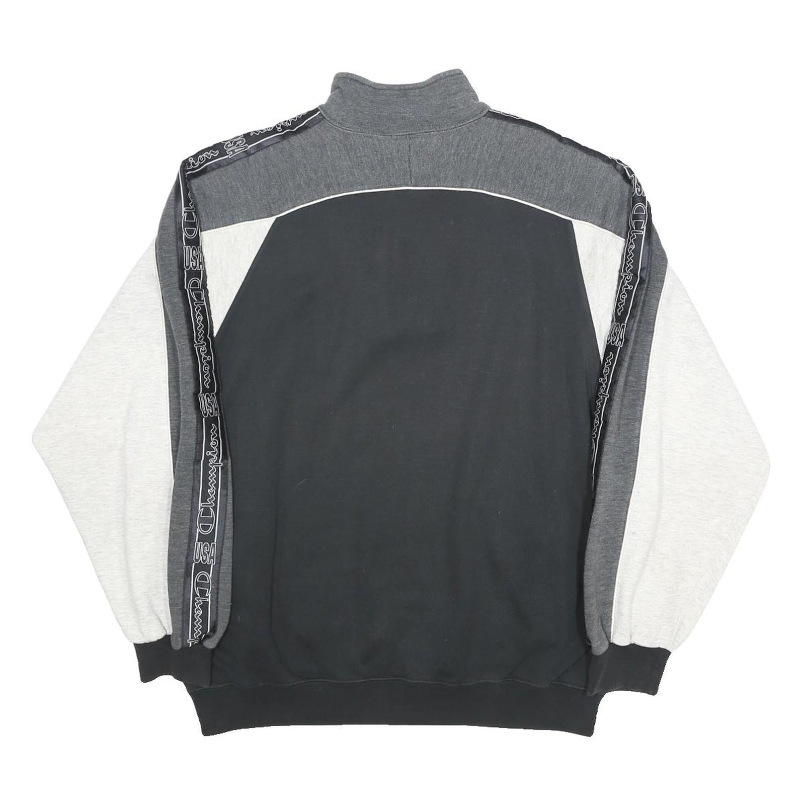 CHAMPION Mens Black & Grey Half Zip XL Sweatshirt Tape Logo Casual Pullover