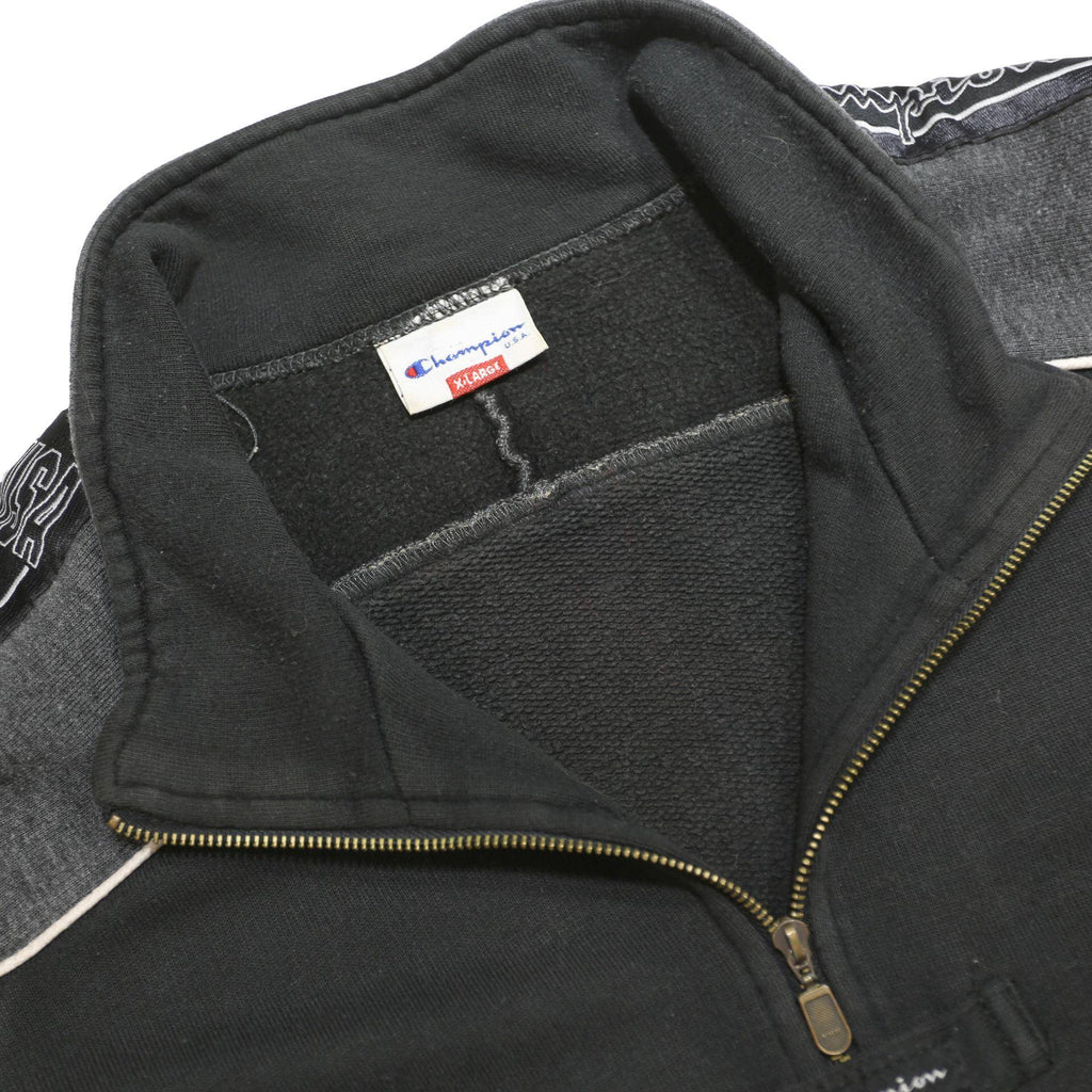 CHAMPION Mens Black & Grey Half Zip XL Sweatshirt Tape Logo Casual Pullover