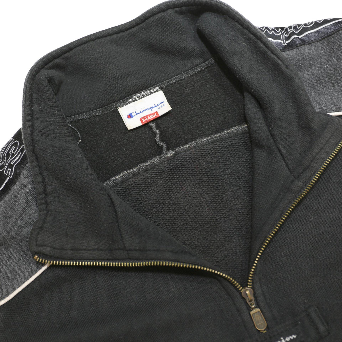 CHAMPION Mens Black & Grey Half Zip XL Sweatshirt Tape Logo Casual Pullover