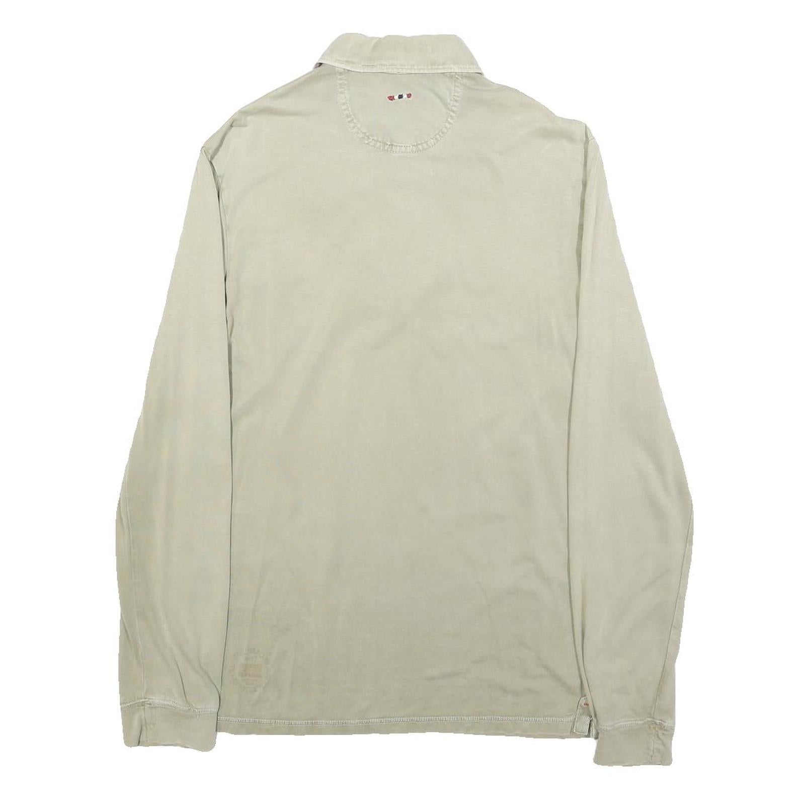 NAPAPIJRI Mens Beige Polo Shirt S Long Sleeve Plain Cotton Blend Casual Top