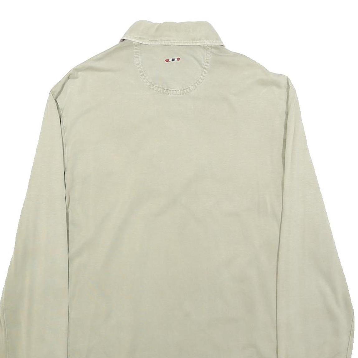 NAPAPIJRI Mens Beige Polo Shirt S Long Sleeve Plain Cotton Blend Casual Top