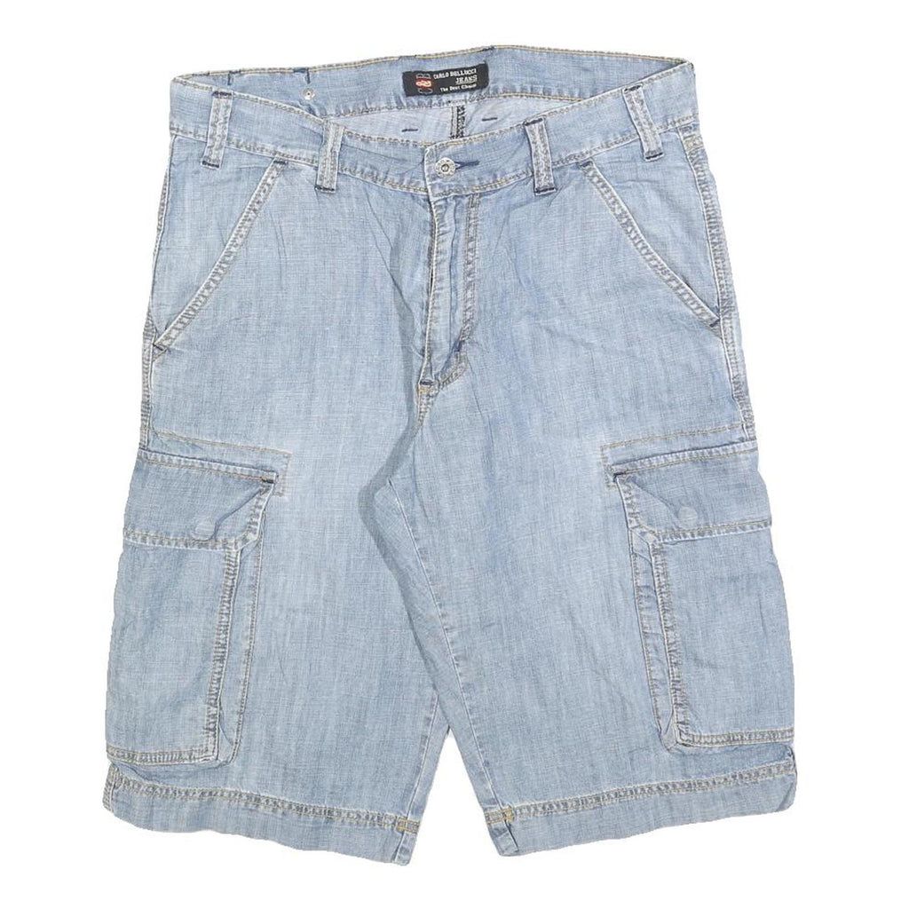 CARLO BELLUCCI Mens Shorts Blue Cargo Plain M W32 Casual Cotton Blend