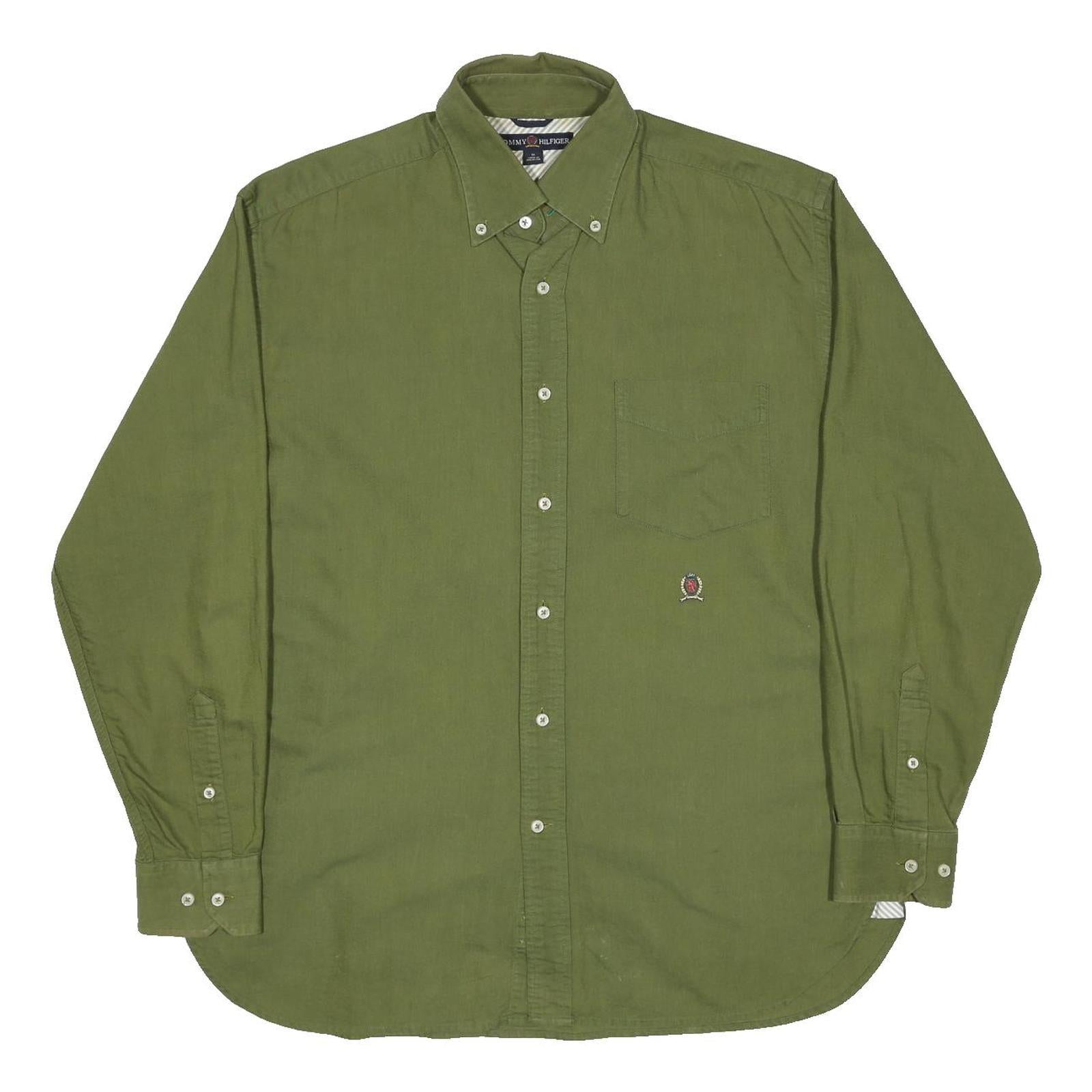 TOMMY HILFIGER Mens Green Cotton Button Down Shirt M Casual Comfortable