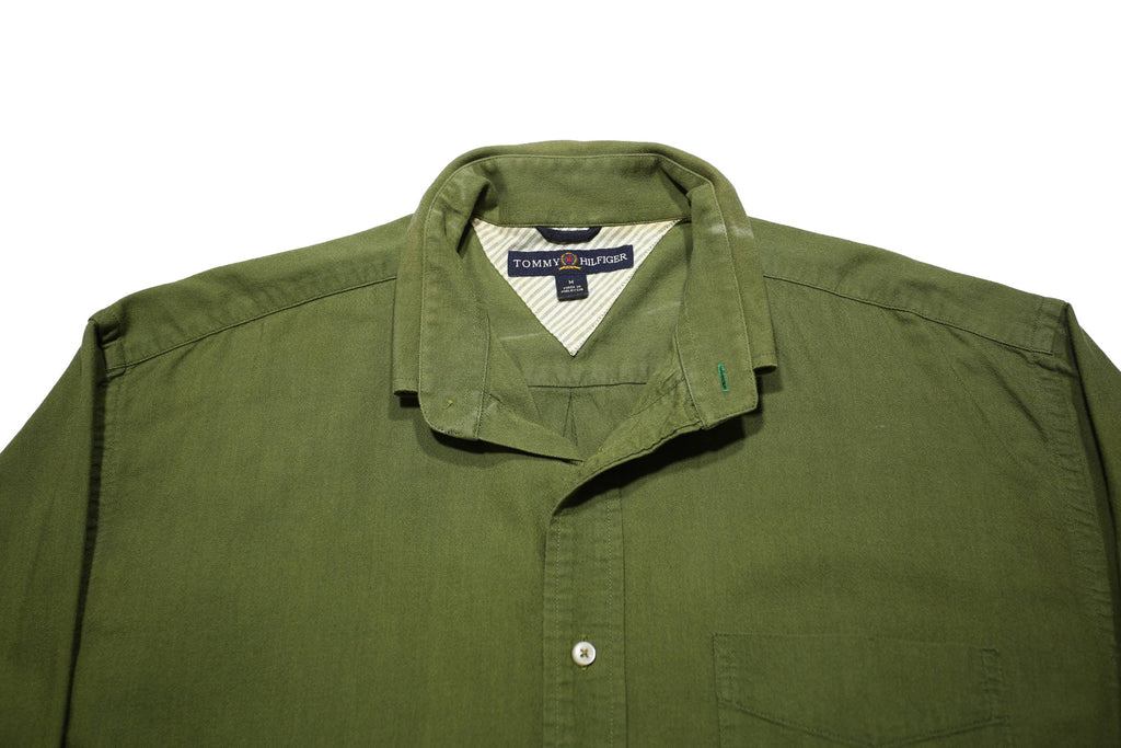 TOMMY HILFIGER Mens Green Cotton Button Down Shirt M Casual Comfortable
