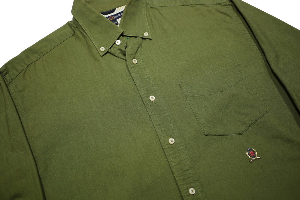 TOMMY HILFIGER Mens Green Cotton Button Down Shirt M Casual Comfortable