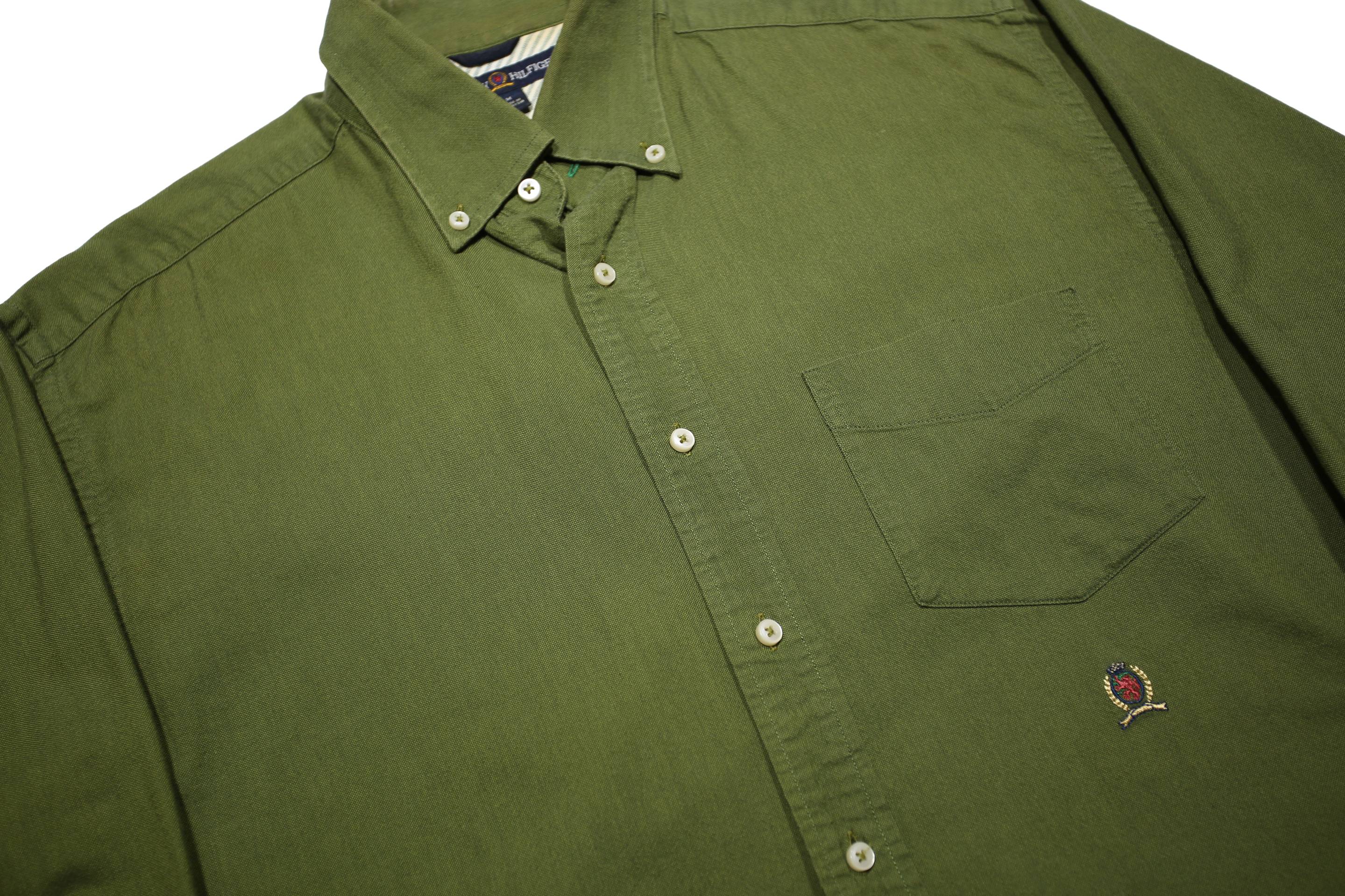 TOMMY HILFIGER Mens Green Cotton Button Down Shirt M Casual Comfortable