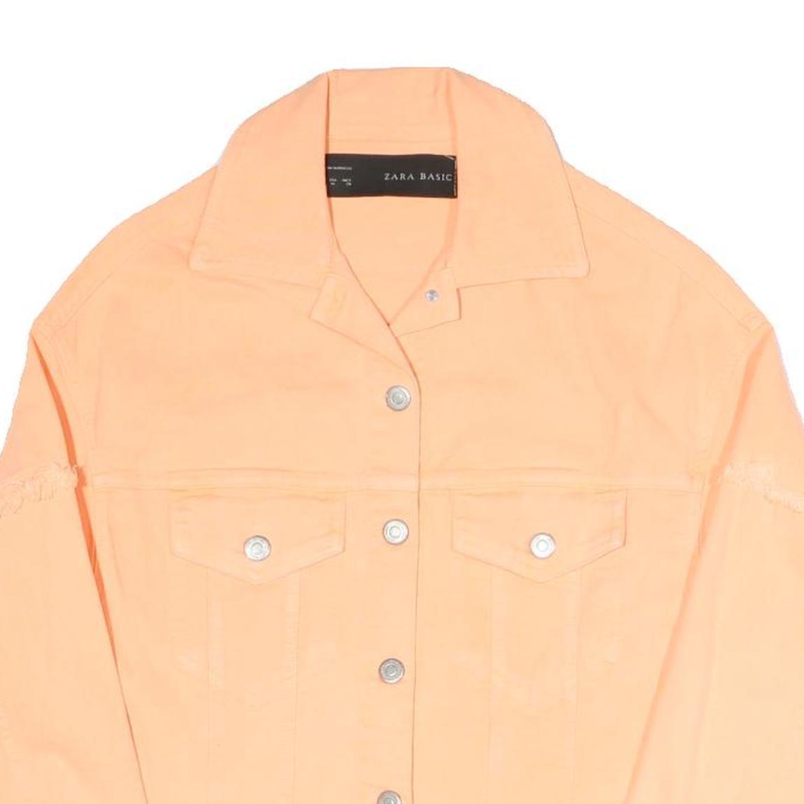ZARA Womens Peach Button Jacket M Cotton Blend Cropped Frayed Hem Casual