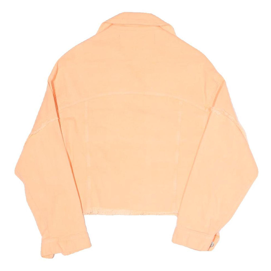 ZARA Womens Peach Button Jacket M Cotton Blend Cropped Frayed Hem Casual