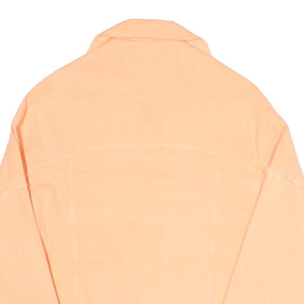 ZARA Womens Peach Button Jacket M Cotton Blend Cropped Frayed Hem Casual