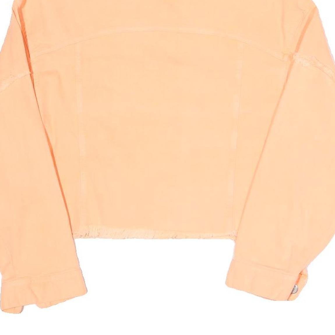 ZARA Womens Peach Button Jacket M Cotton Blend Cropped Frayed Hem Casual