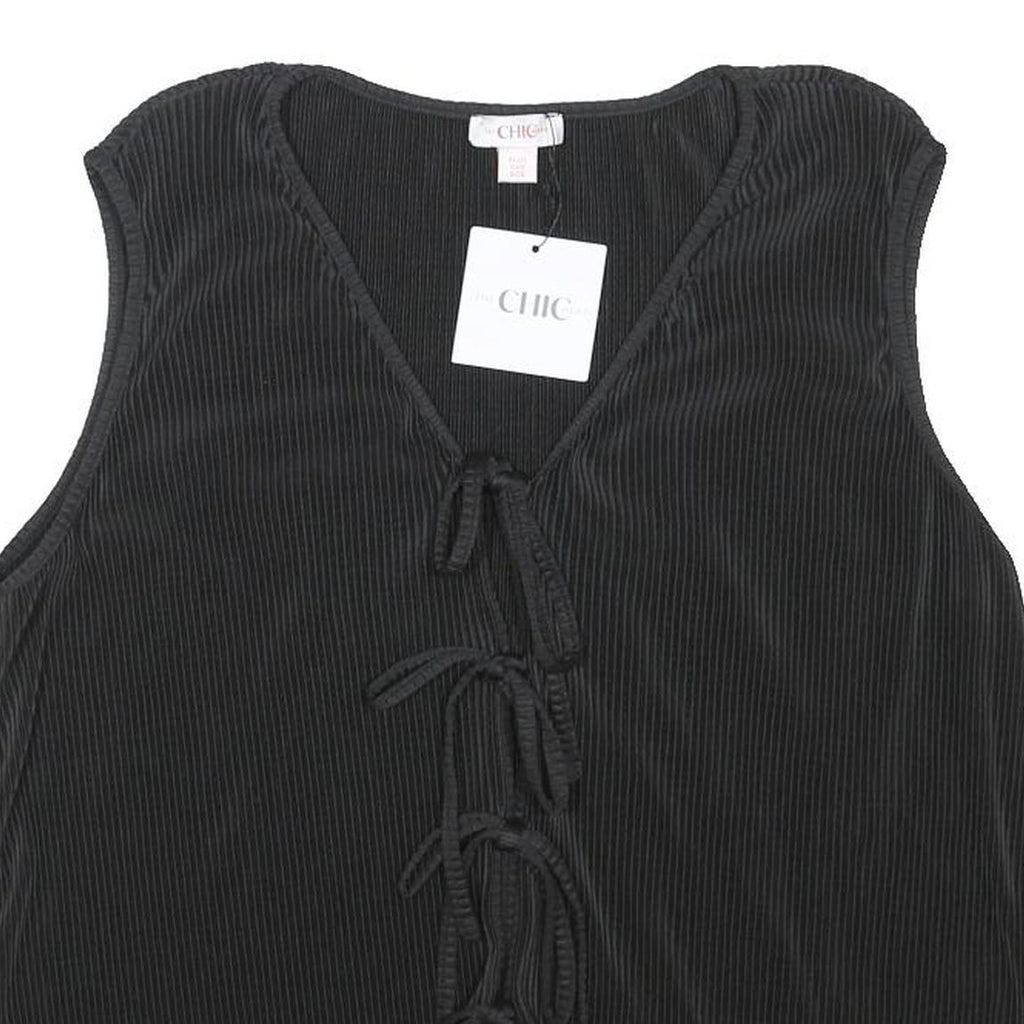 THE CHIC HERO Womens Black Sleeveless V-Neck Top XL Tie Front Polyester