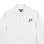 WOOLRICH Mens White Cotton Blend Shirt M Fish Logo Casual Button Down