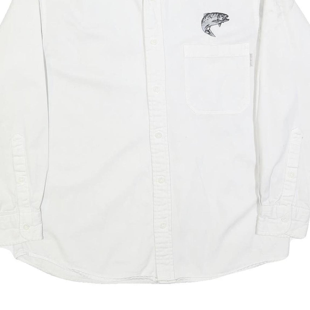 WOOLRICH Mens White Cotton Blend Shirt M Fish Logo Casual Button Down