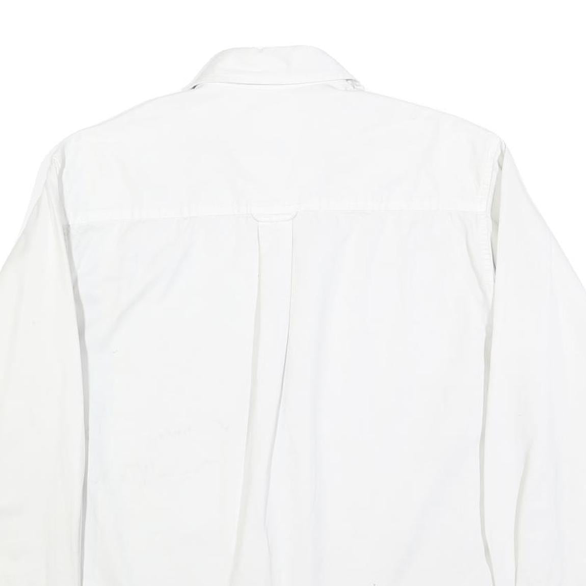 WOOLRICH Mens White Cotton Blend Shirt M Fish Logo Casual Button Down