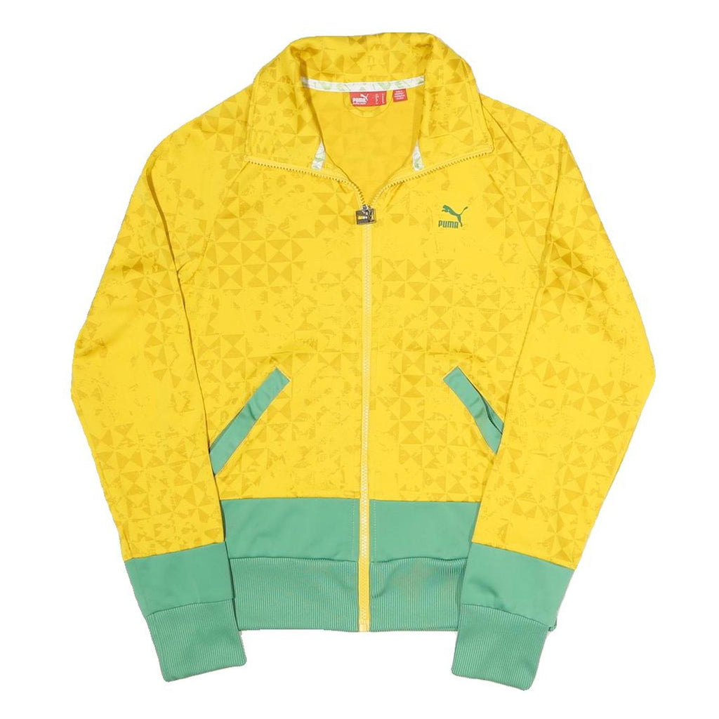 PUMA Womens Yellow & Green Polyester Blend Track Jacket UK 12 Zip Plain