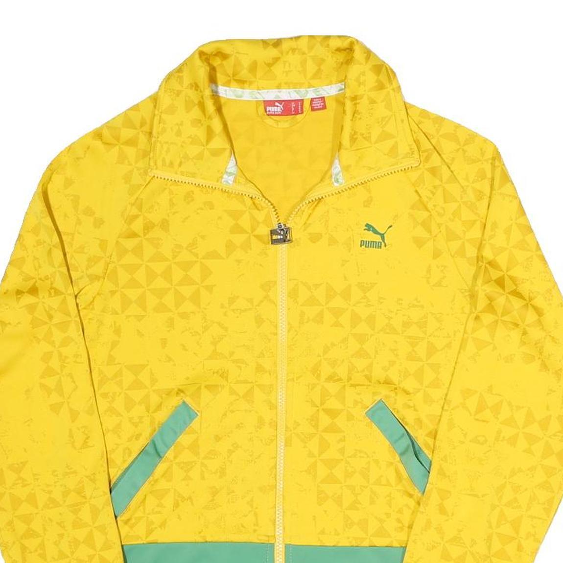 PUMA Womens Yellow & Green Polyester Blend Track Jacket UK 12 Zip Plain
