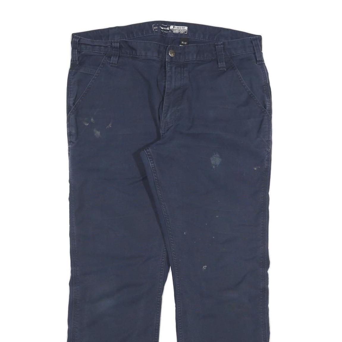 CARHARTT Mens Cotton Blend Navy Relaxed Fit Straight Trousers W34 L29 Casual