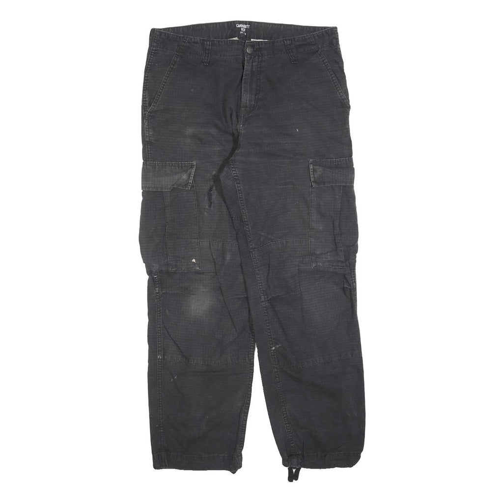 CARHARTT Mens Cotton Blend Black Regular Cargo Trousers W32 L30 Workwear Zip