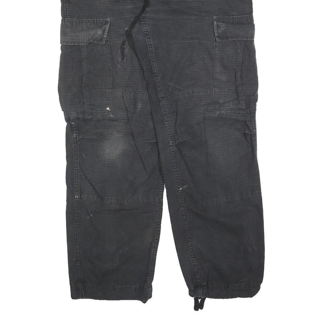 CARHARTT Mens Cotton Blend Black Regular Cargo Trousers W32 L30 Workwear Zip