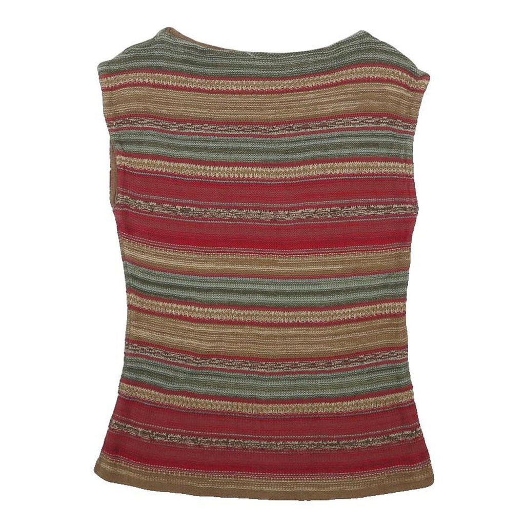 LAUREN RALPH LAUREN Womens Brown Green Red Striped Sleeveless Round Neck Top S