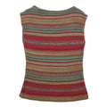 LAUREN RALPH LAUREN Womens Brown Green Red Striped Sleeveless Round Neck Top S